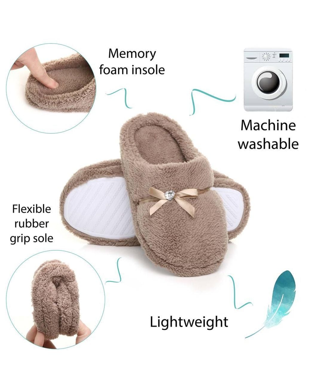 AJVANI Pink Fleece Mules Slippers
