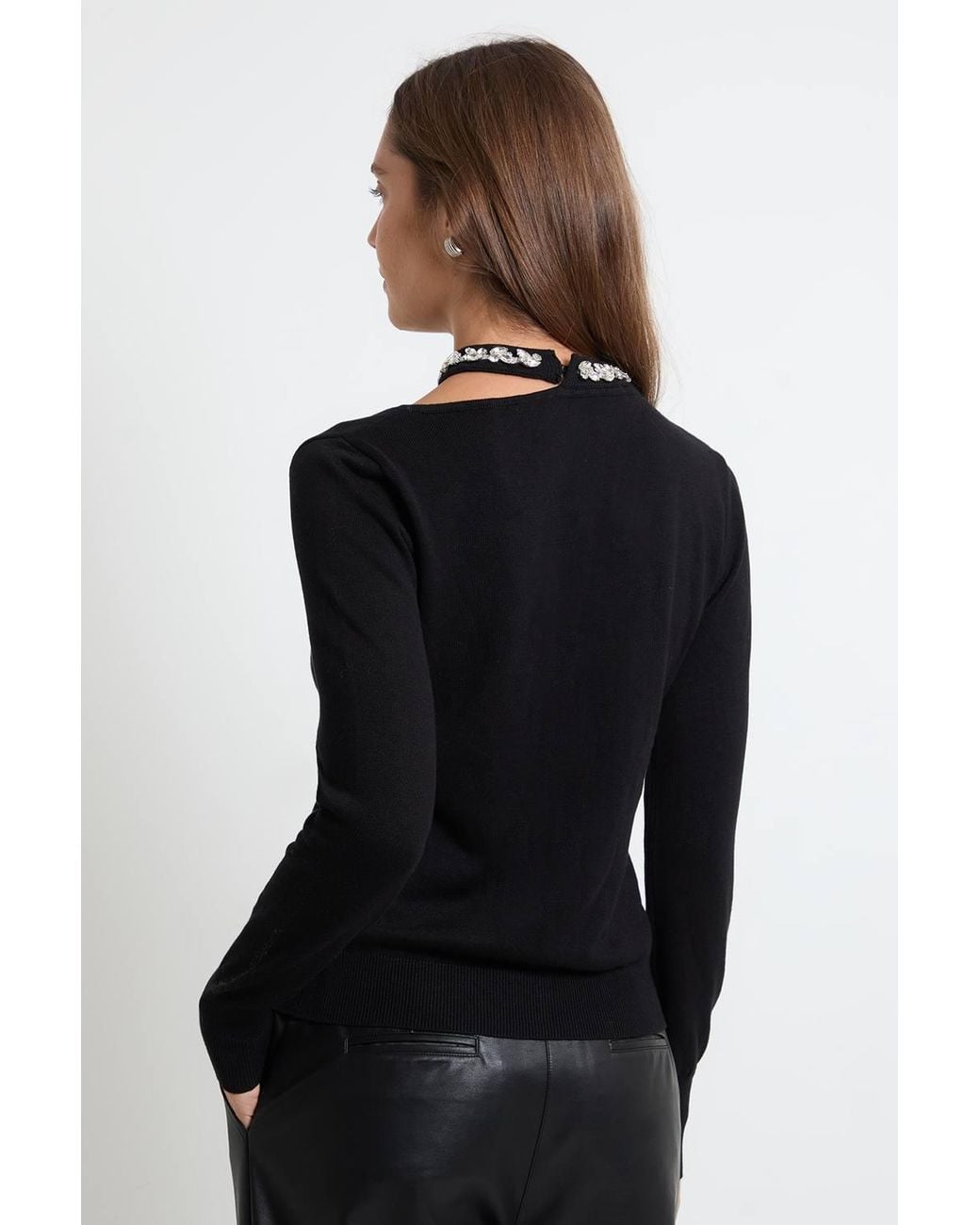 Wallis Black Embellished Neckline Jumper