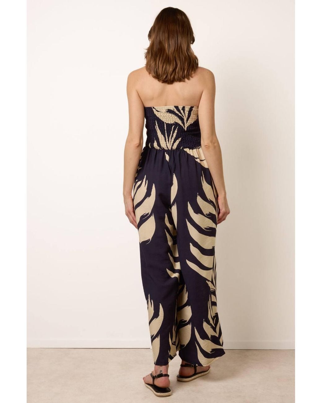 Blue Vanilla Blue Shirred Waist Sleeveless Slip On Tie Jumpsuit