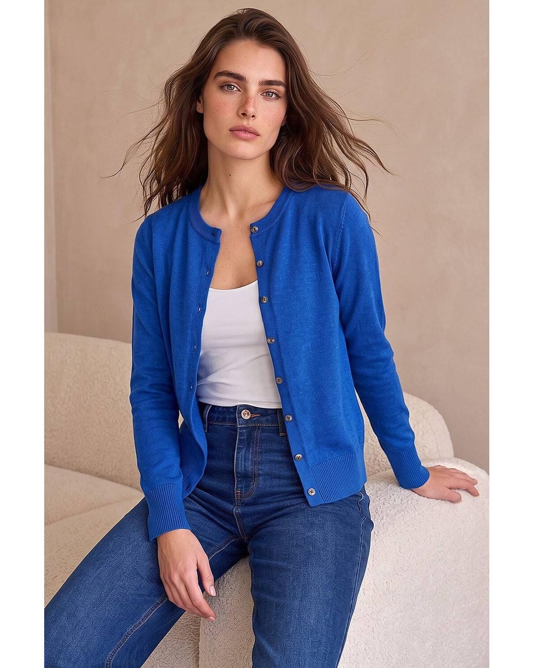 Roman Blue Petite Buttoned Cardigan