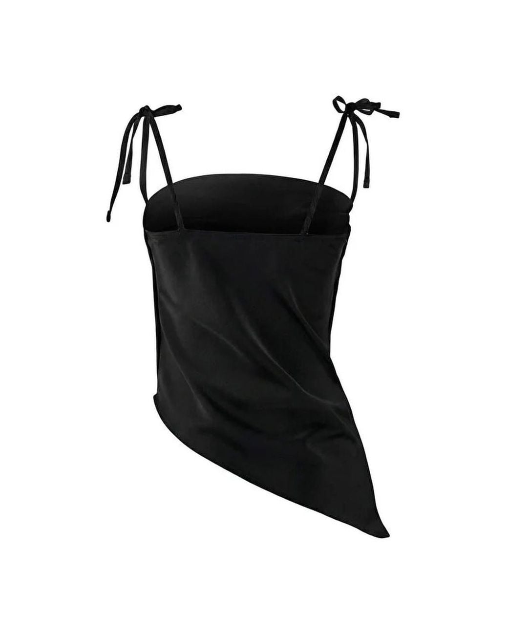 WOVCOR Black Asymmetric Strappy Satin Party Blouse