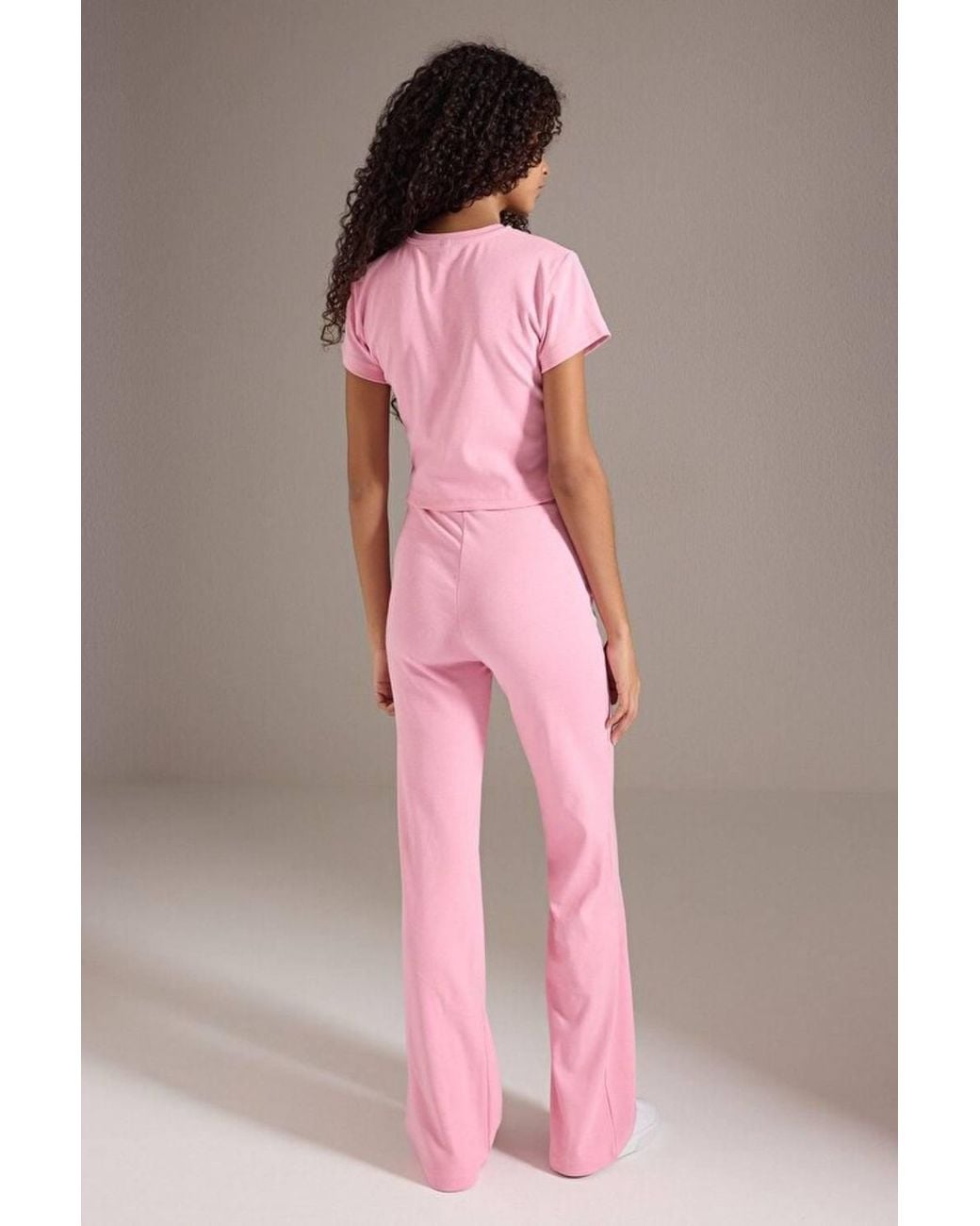 WOVCOR Pink Stretch Woven Crop Top & Trousers Co-Ord Set