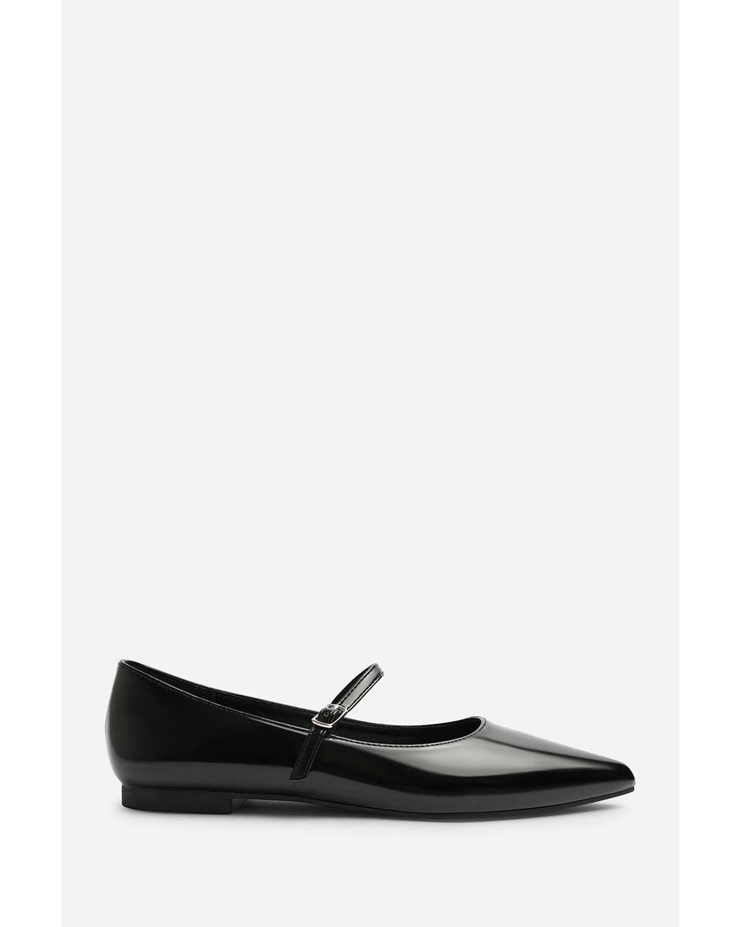 Where's That From Black Novalee Wide Fit Girl's School Shoe Pointed Toe Mary Jane Front Strap Ballet Flats