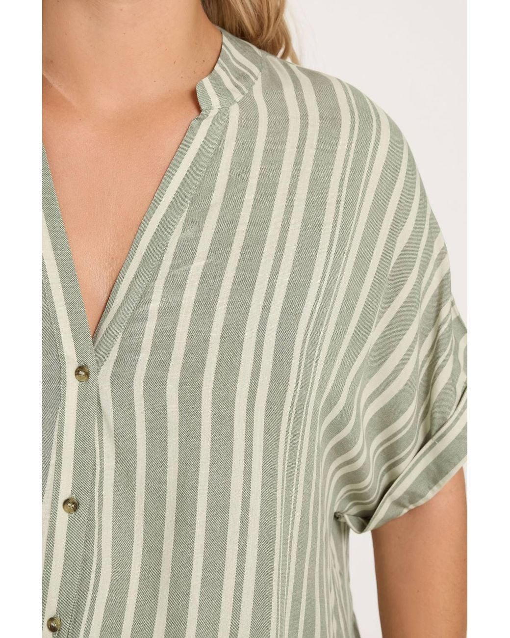 Yours Green Stripe Tab Detail Shirt