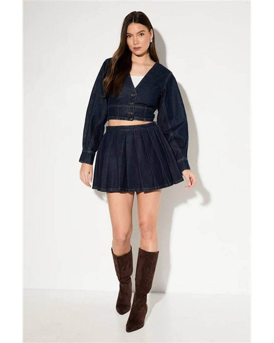 MissPap Blue Balloon Sleeve Denim Shirt Co-Ord