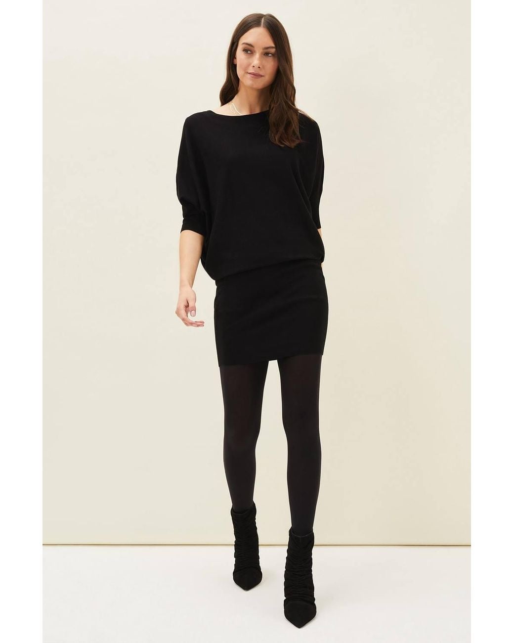 Phase Eight Black Becca Batwing Knitted Mini Dress