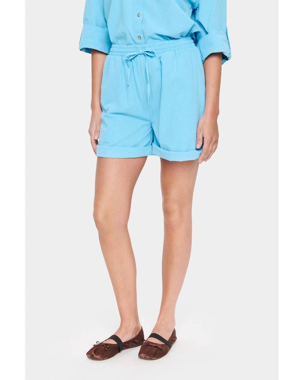 Saint Tropez Blue Zalindasz High Waisted Drawstring Shorts