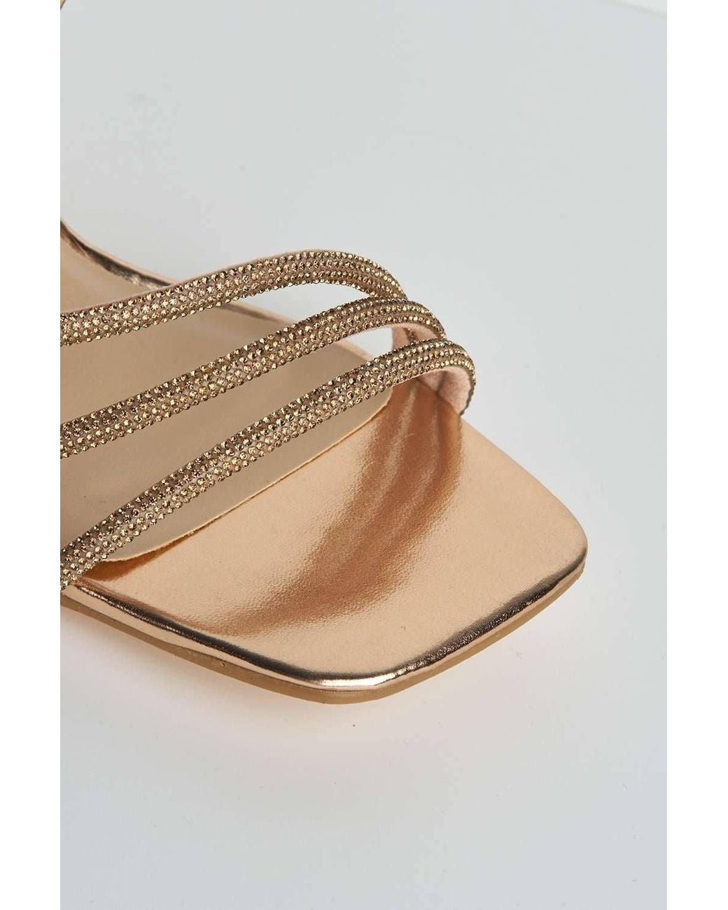 Miss Diva Metallic Camina Diamante Embellished 3 Strap Heeled Sandals