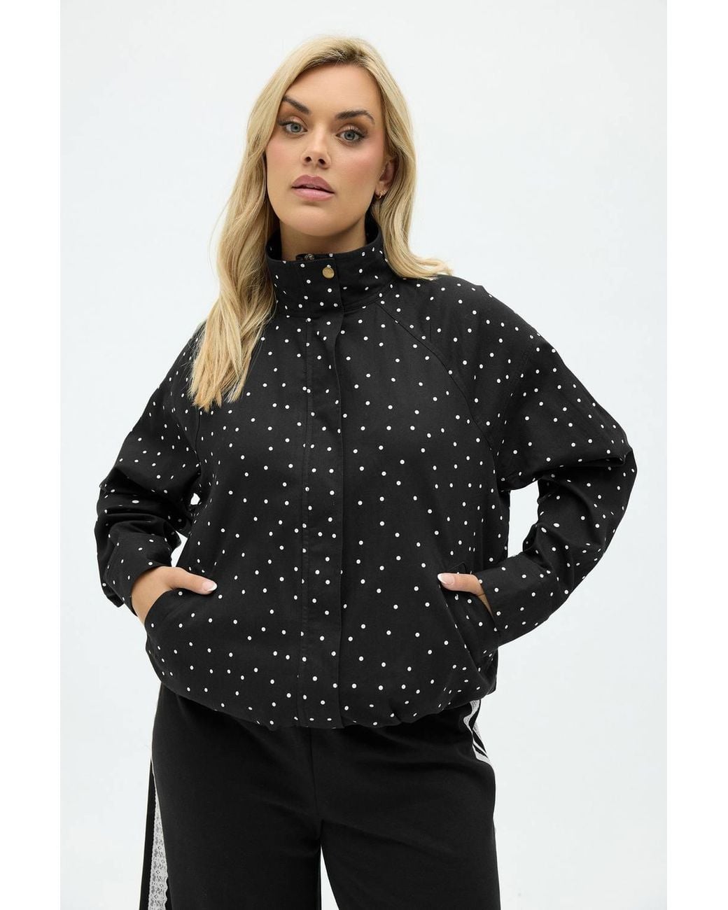 Yours Blue Polka Dot Funnel Neck Bomber Jacket
