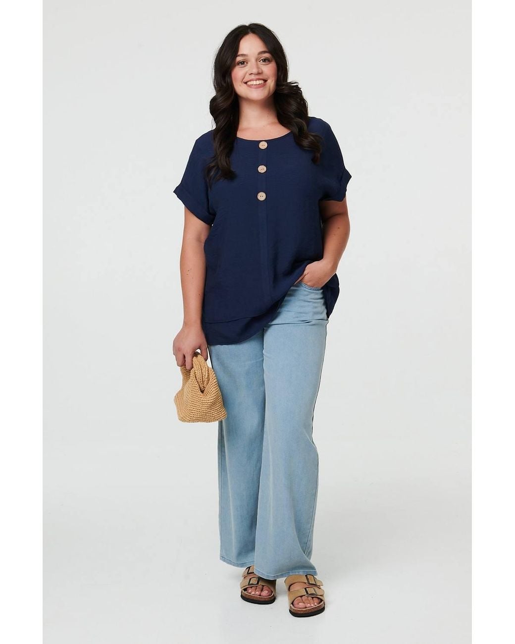 Izabel London Blue Curve Layered Short Sleeve Tunic Top