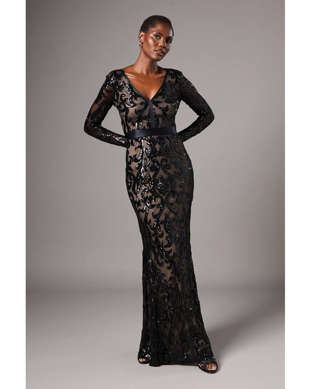 Coast Gray Long Sleeve Sequin Maxi Dress