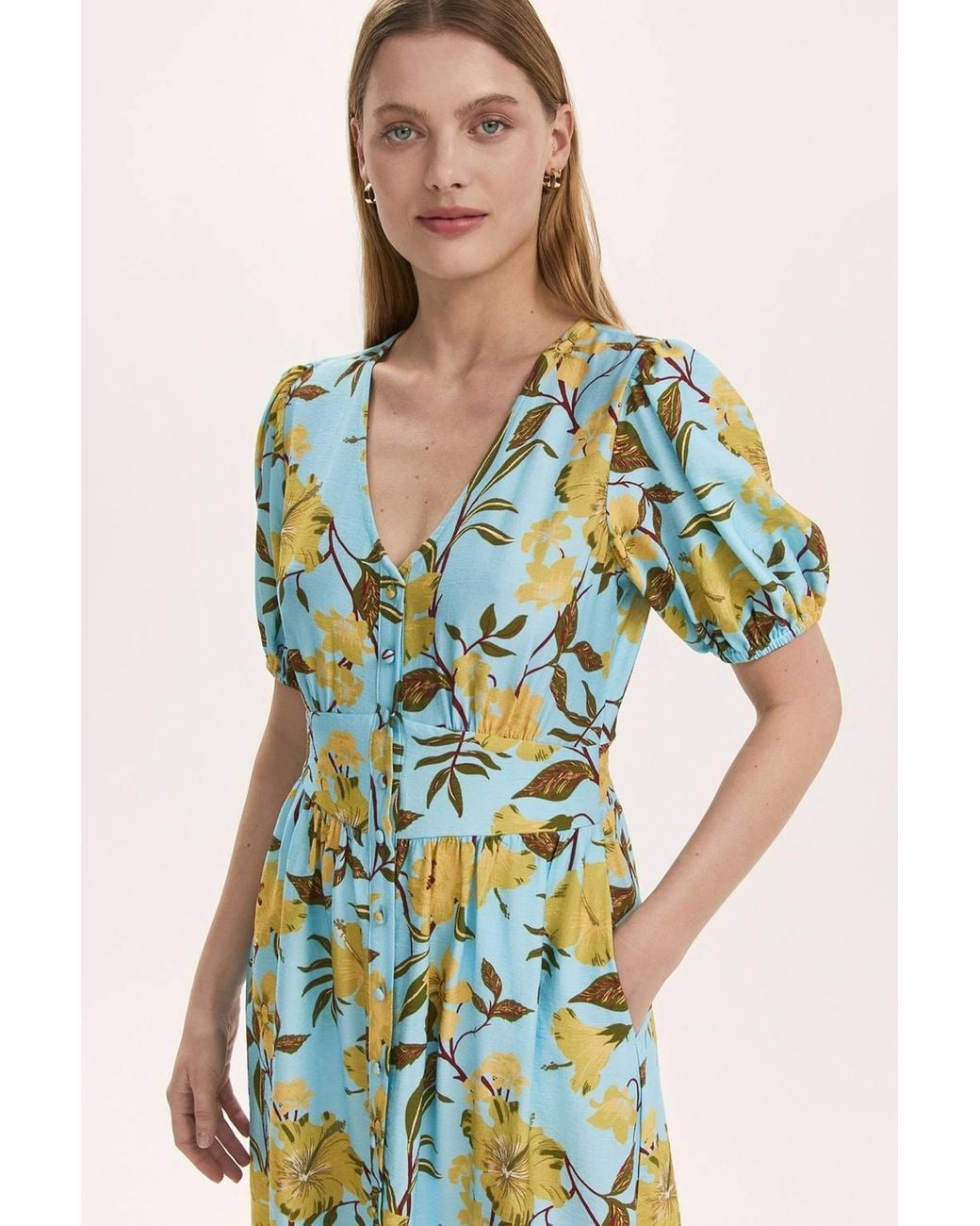 Finery London Green Addison Floral Crepe Midi Dress