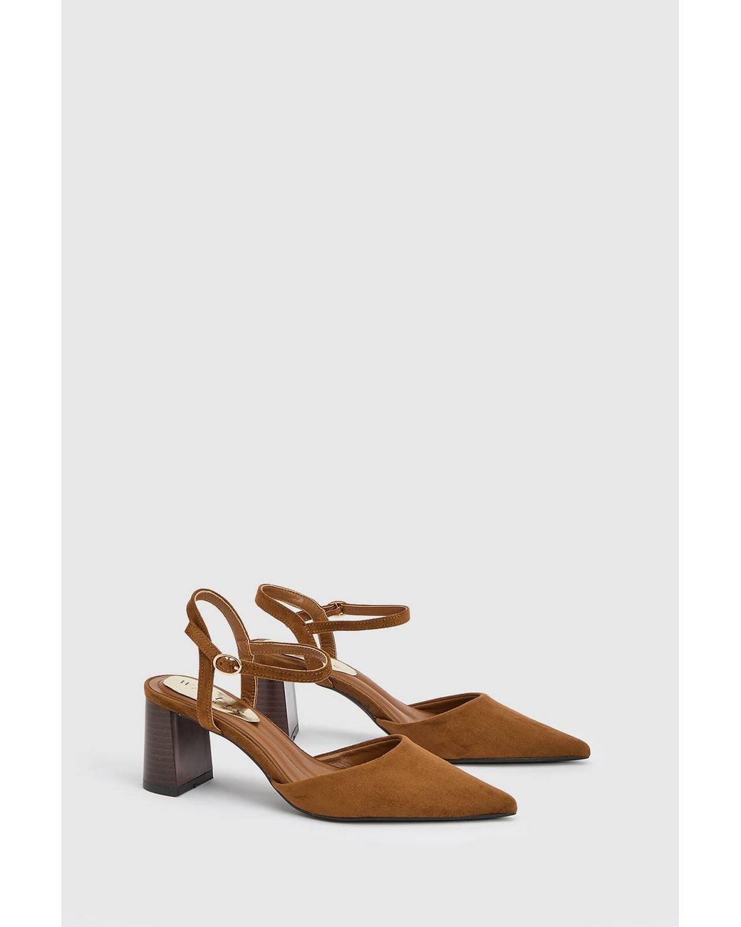 Wallis Natural Maya Faux Suede Ankle Strap Block Heel Court Shoes