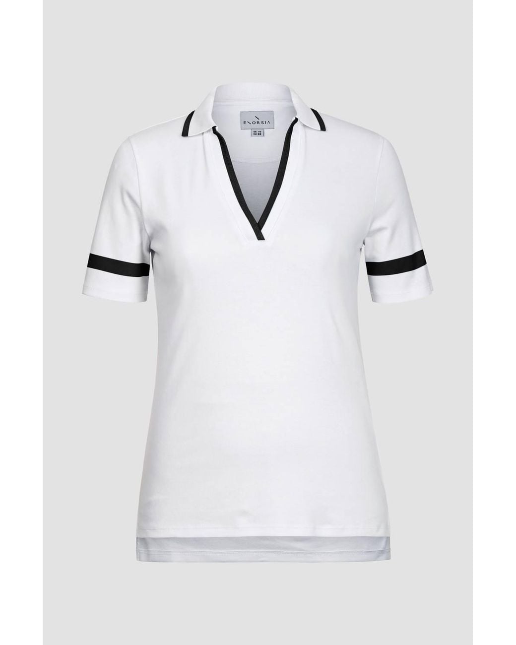 Enorsia White Cornelia Stripe Short Sleeve Polo Shirt