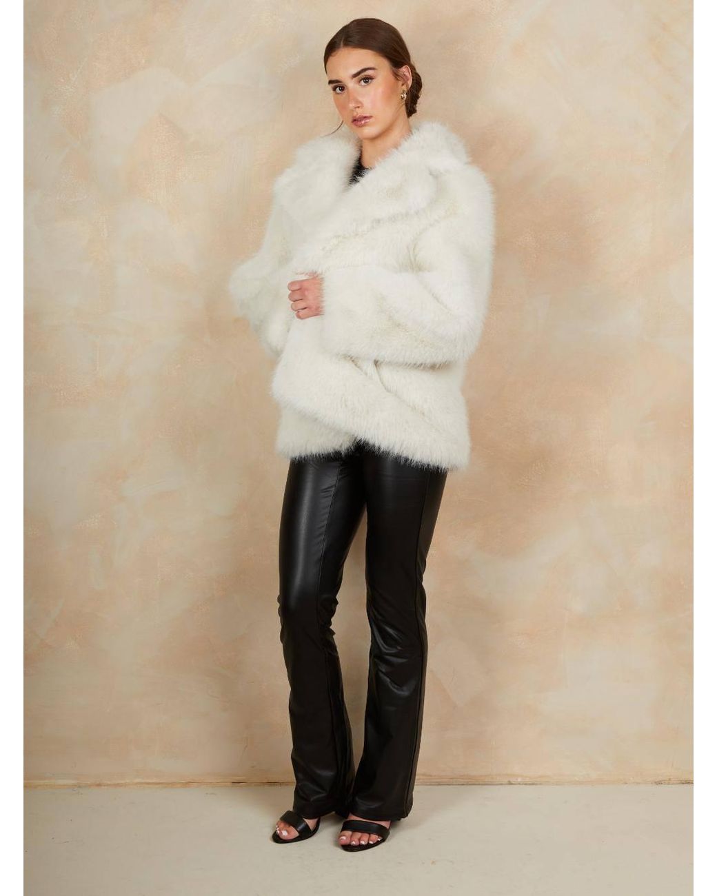 Chi Chi London Natural Faux Fur Mid Length Coat