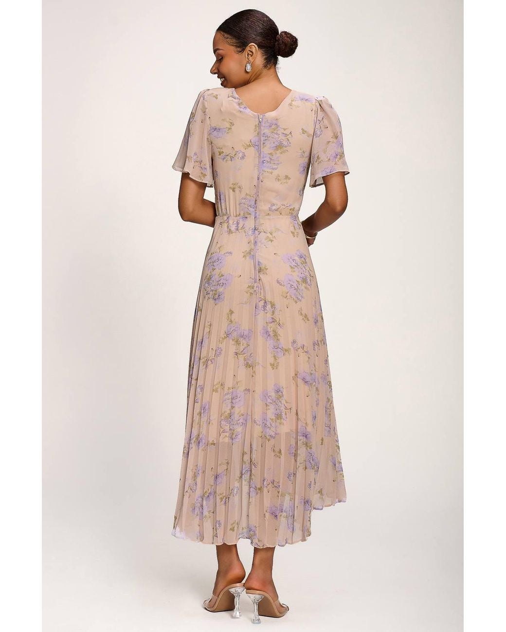 Jolie Moi Natural Chiffon Pleated Maxi Dress