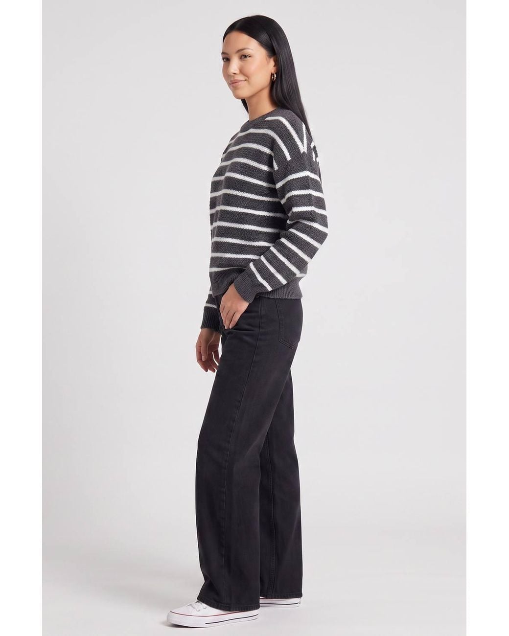 Gini London Blue Stripe Chunky Knit Oversized Jumper