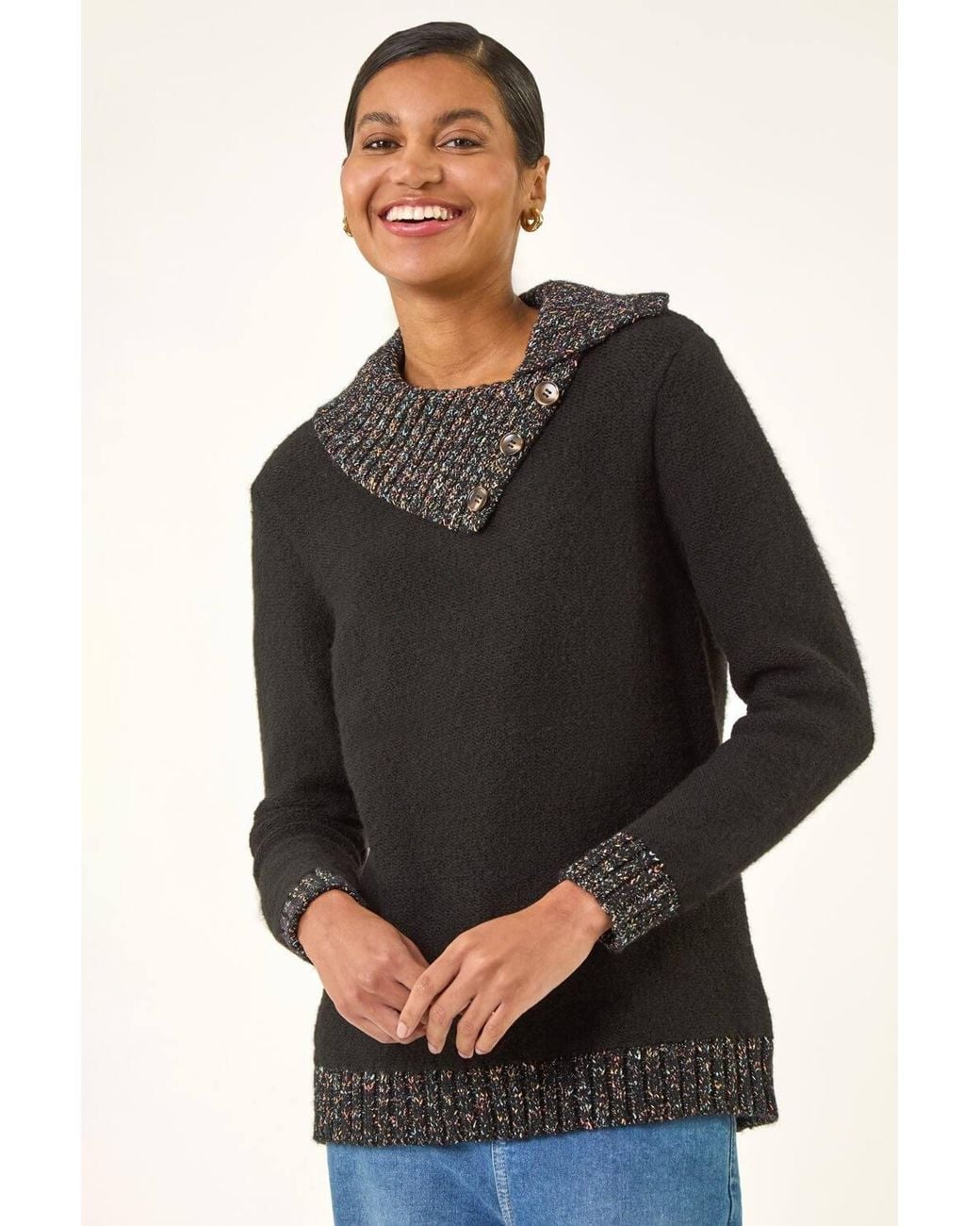 Roman Black Collared Buttoned Knit Jumper