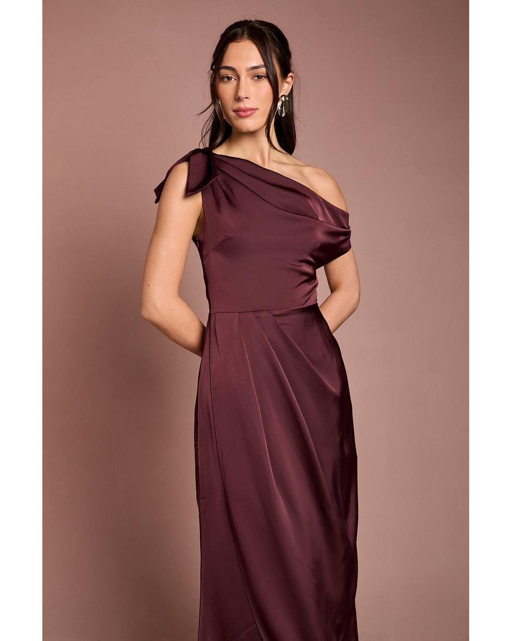 Coast Red Fallen Shoulder Bow Detail Bridesmaid Maxi Dress