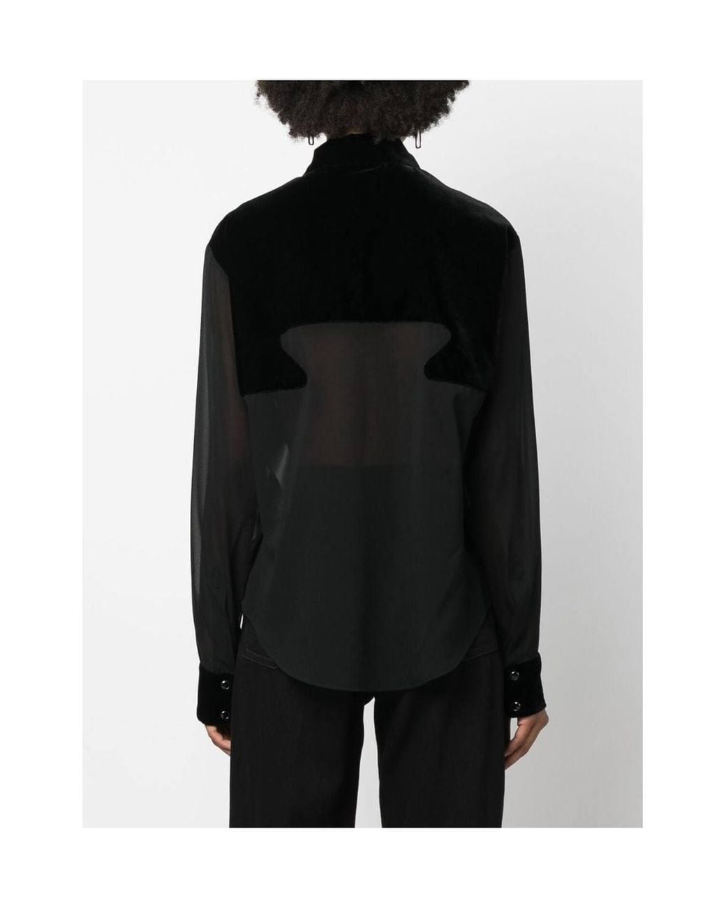 Tom Ford Black Velvet & Chiffon Button-Up Shirt