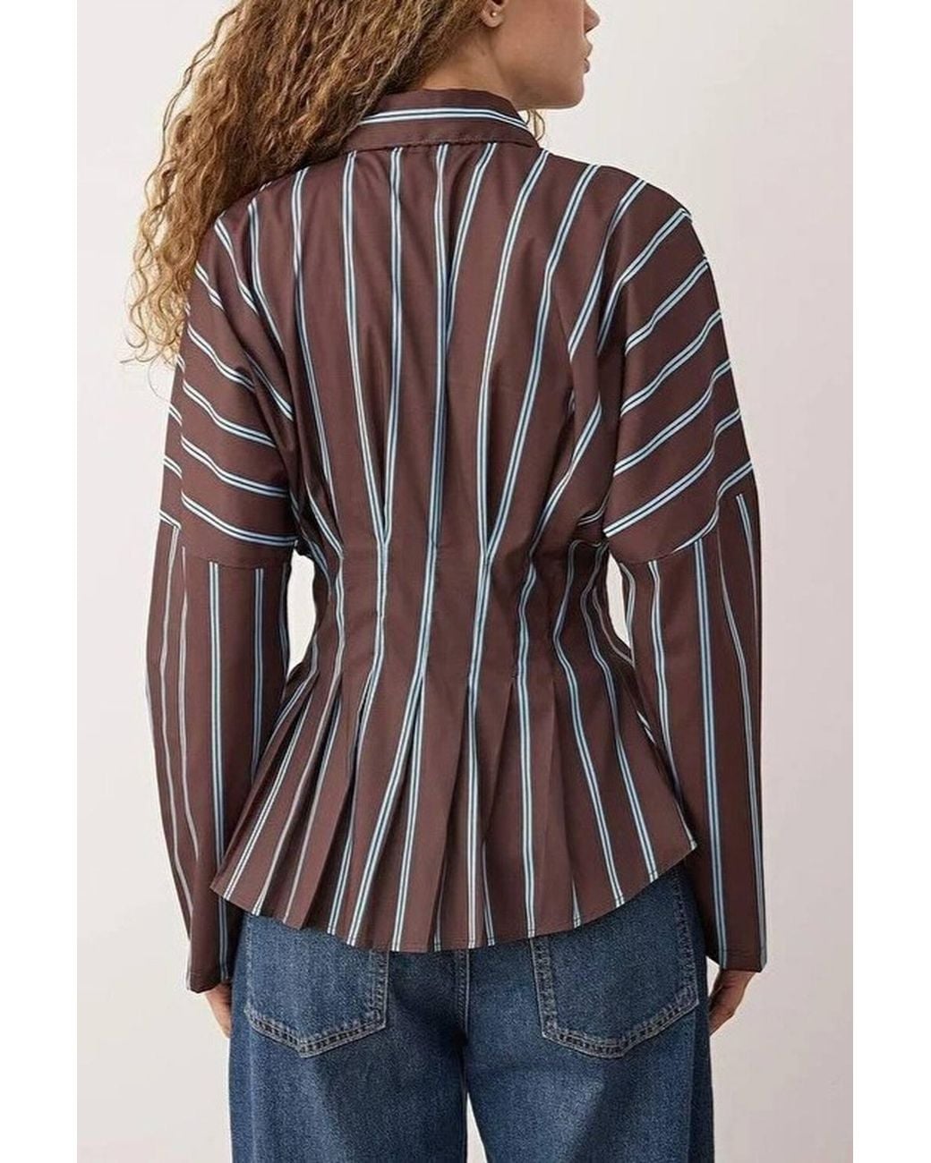 WOVCOR Multicolor Stripe Print Waist Fitted Button Through Shirt