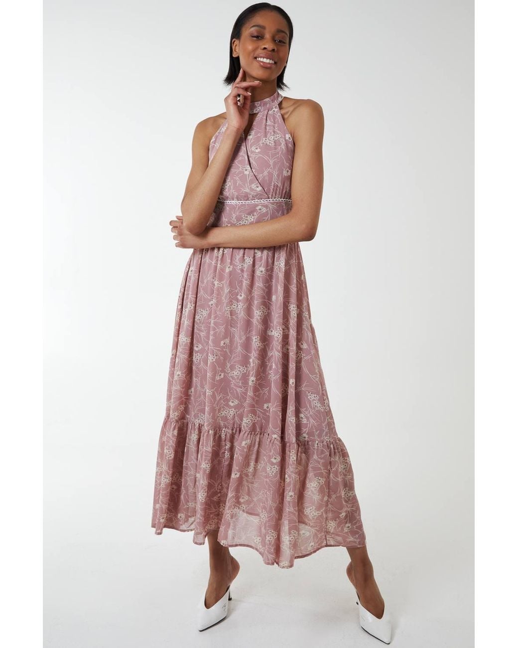Blue Vanilla Pink Cut Out Halter Neck Midi Dress