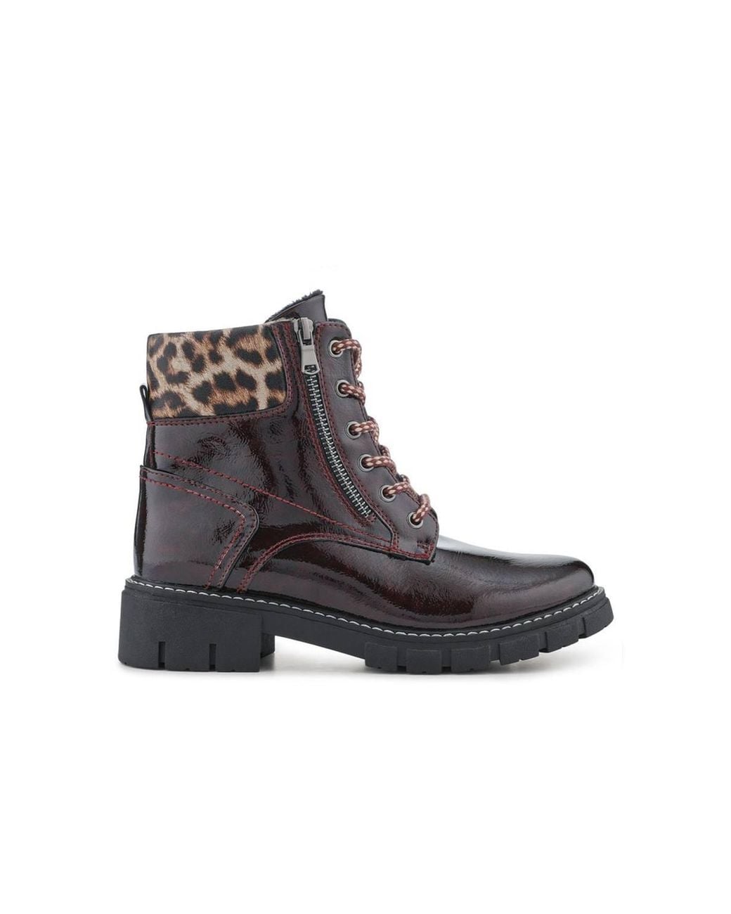 Pavers Brown Patent Zip & Lace Up Ankle Boots
