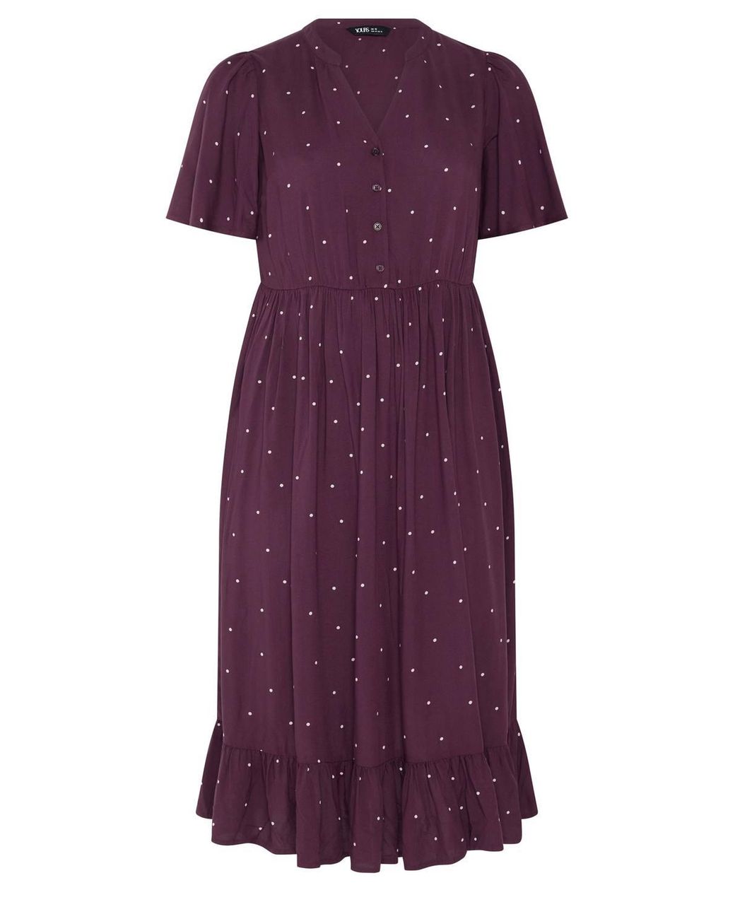 Yours Purple Polka Dot Half-Placket Midi Dress