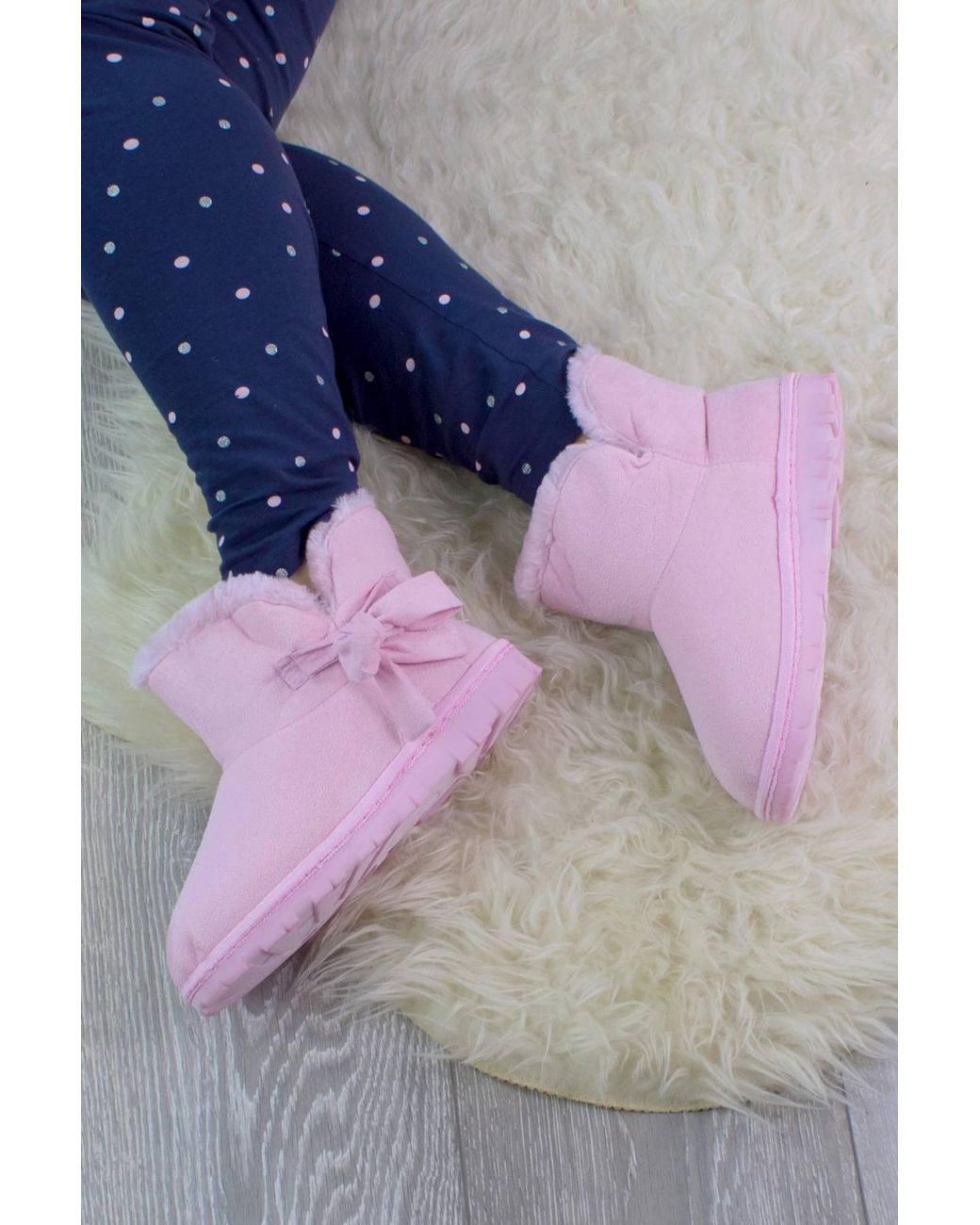 AJVANI Pink Heel Faux Fur Lined Grip Sole Ankle Boots Slippers