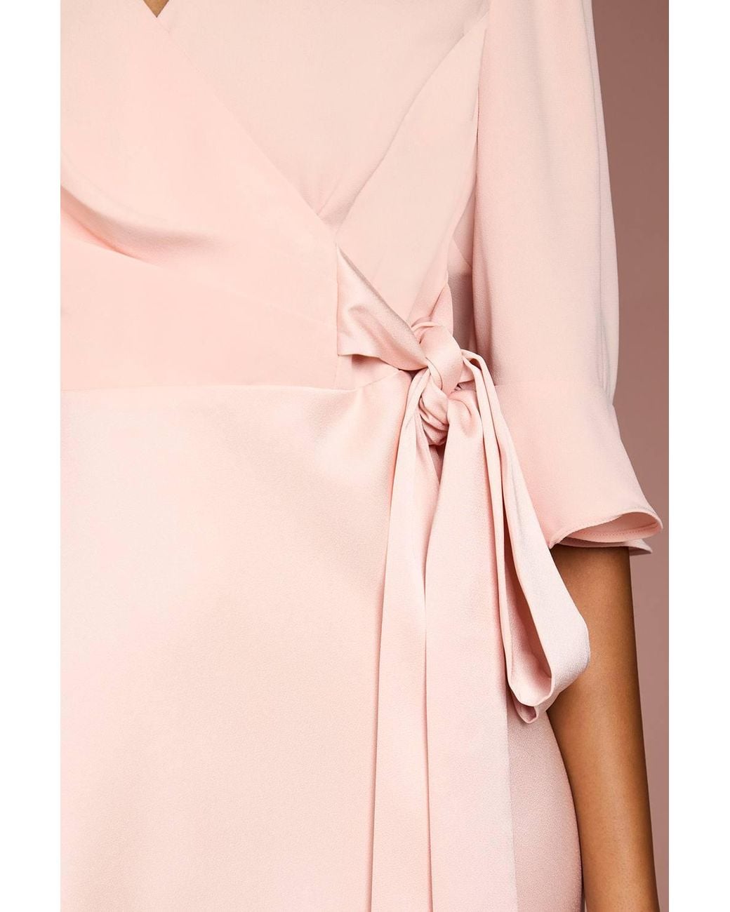 Coast Pink Petite Ruffle Sleeve Satin Back Crepe Wrap Dress