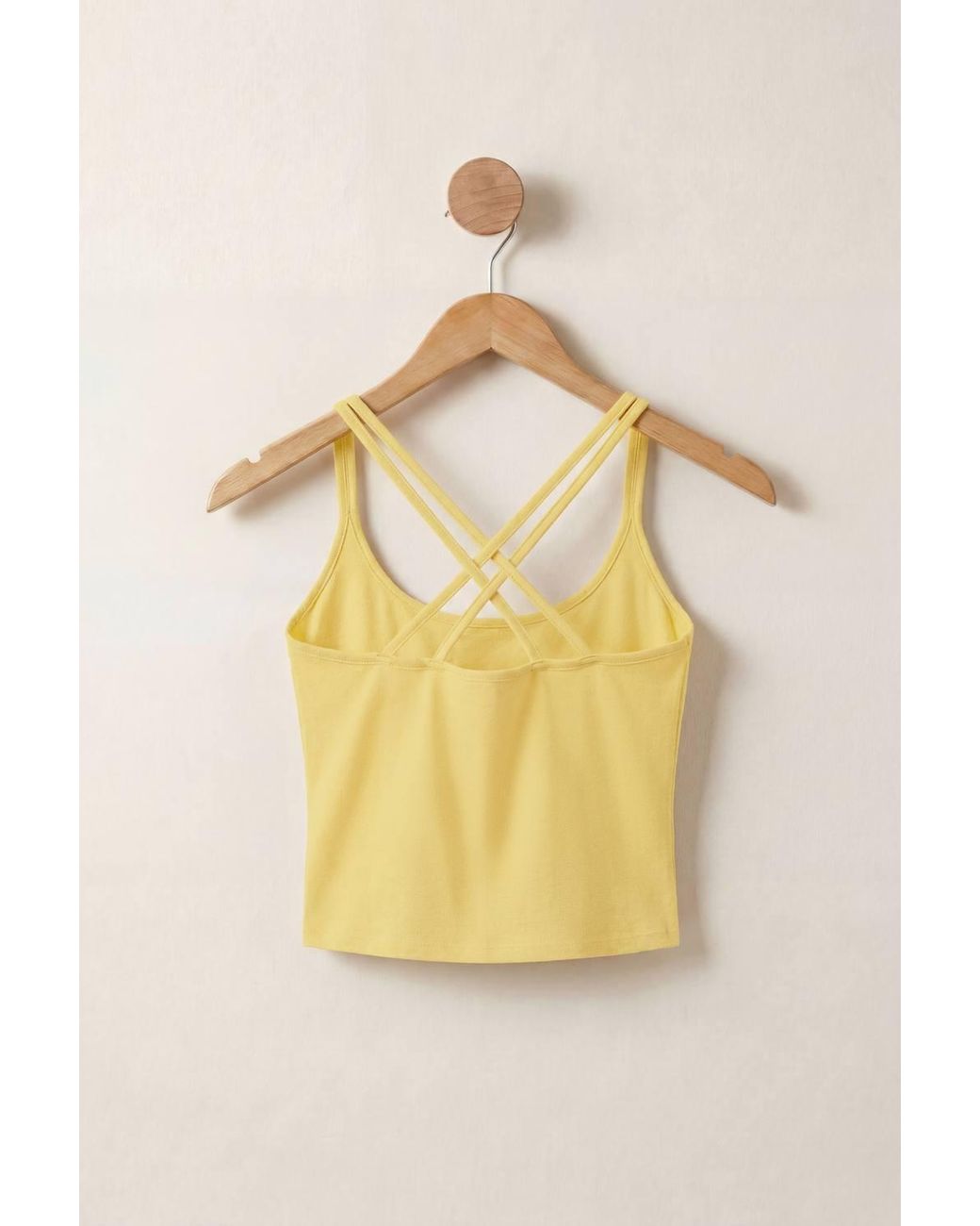 Enorsia Yellow Cotton Stretch Cross Back Crop Cami Tops