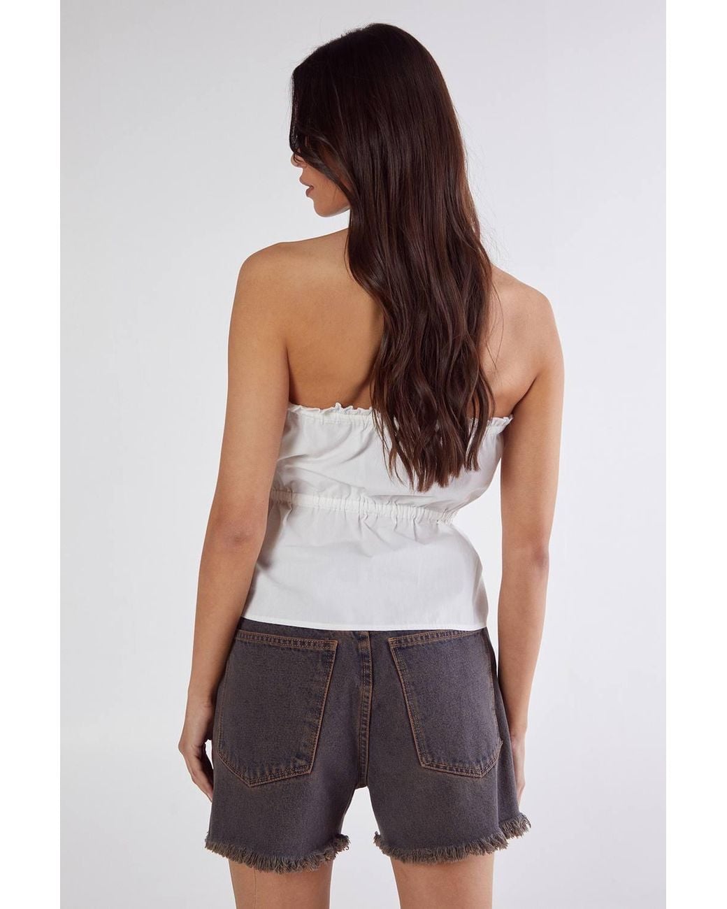 Nasty Gal White Cotton Poplin Bandeau Ruched Tie Front Top