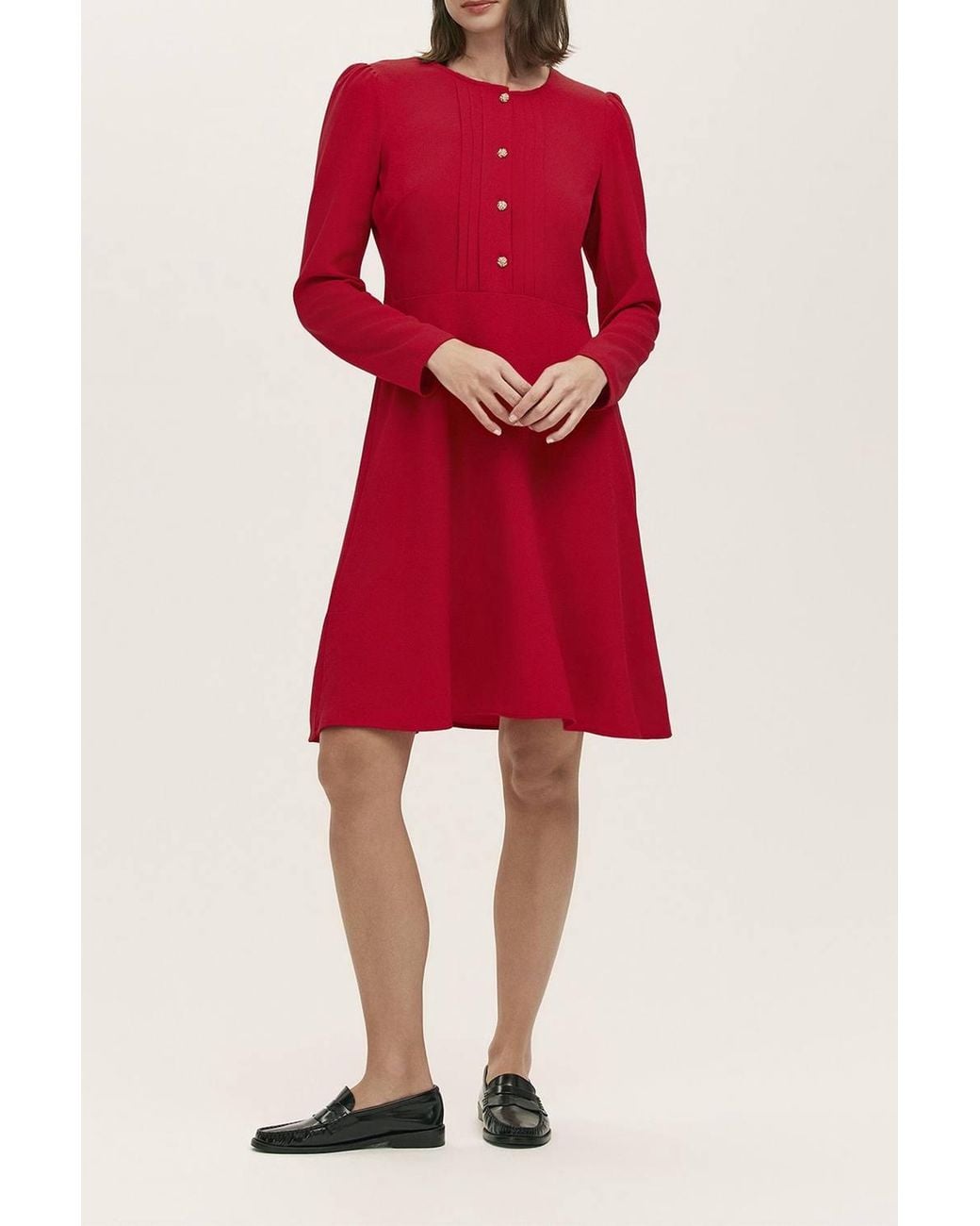 Finery London Red Shauna Crepe Long Sleeve Short Dress