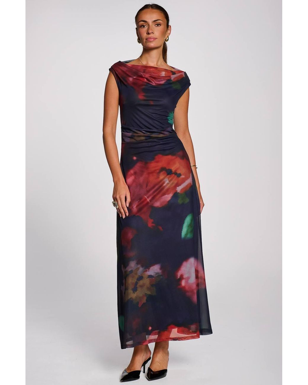 Jolie Moi Red Multiway Neckline Mesh Maxi Dress