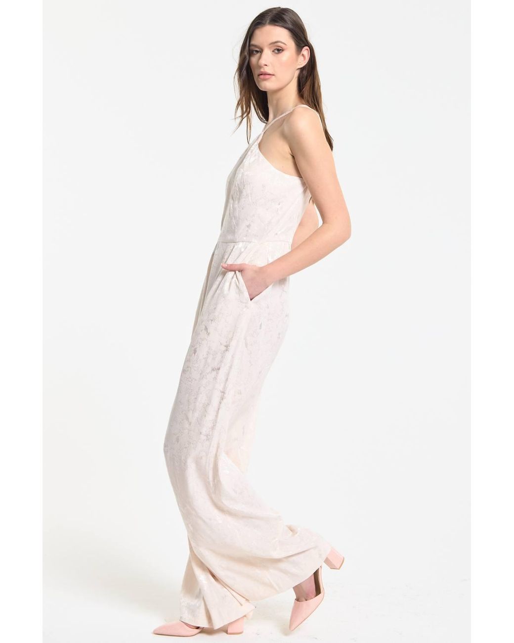 Liquorish Pink Champagne Jacquard Wide Leg Jumpsuit