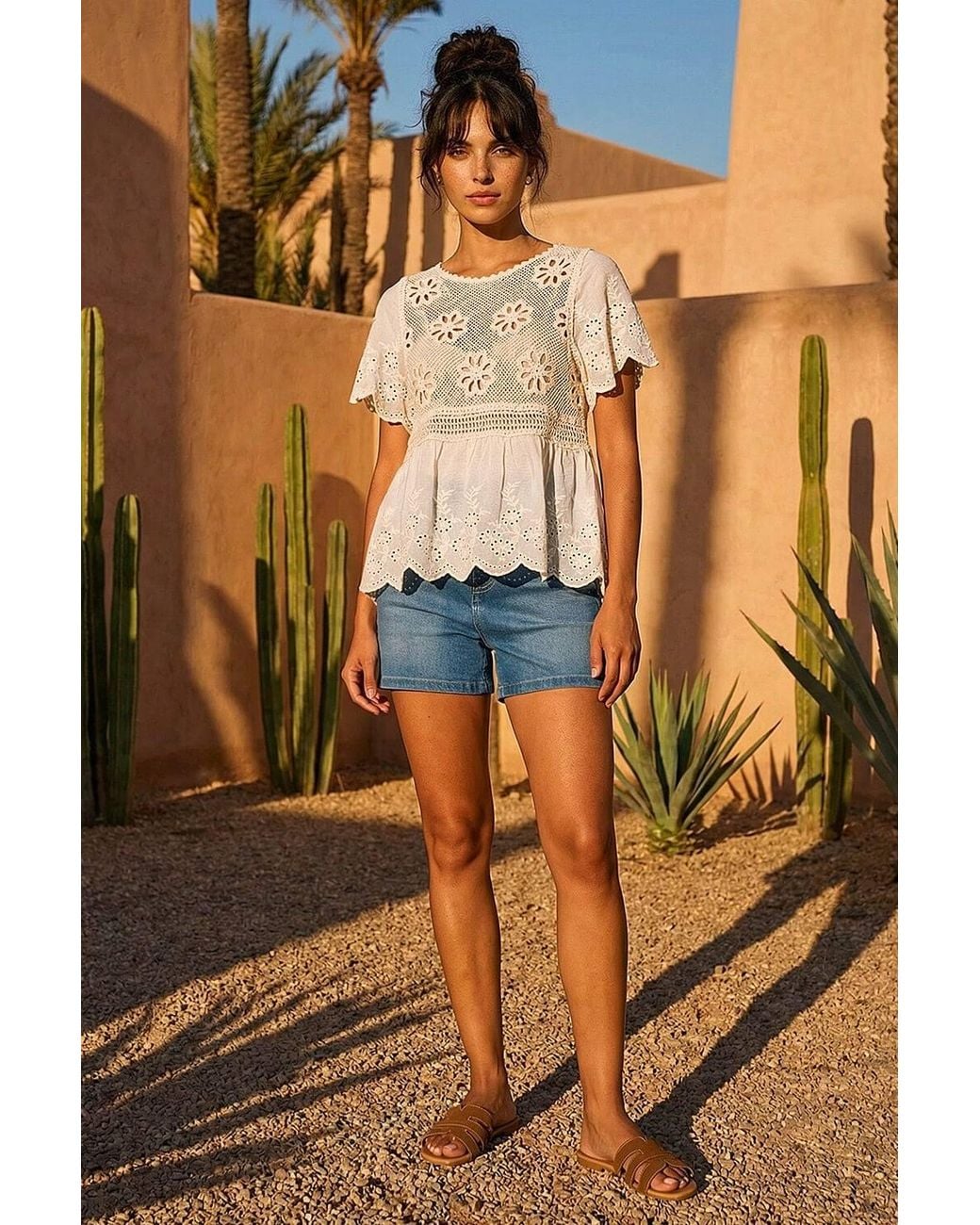 D.u.s.k Natural Floral Crochet Tunic Top