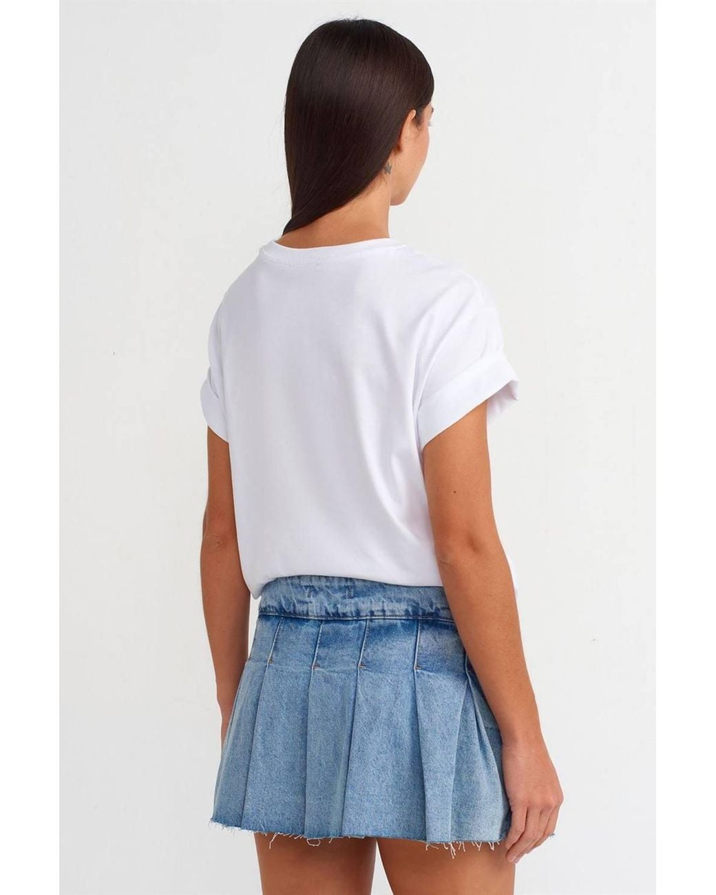Dilvin Blue Mid-Waist Mini Denim Skater Skirt