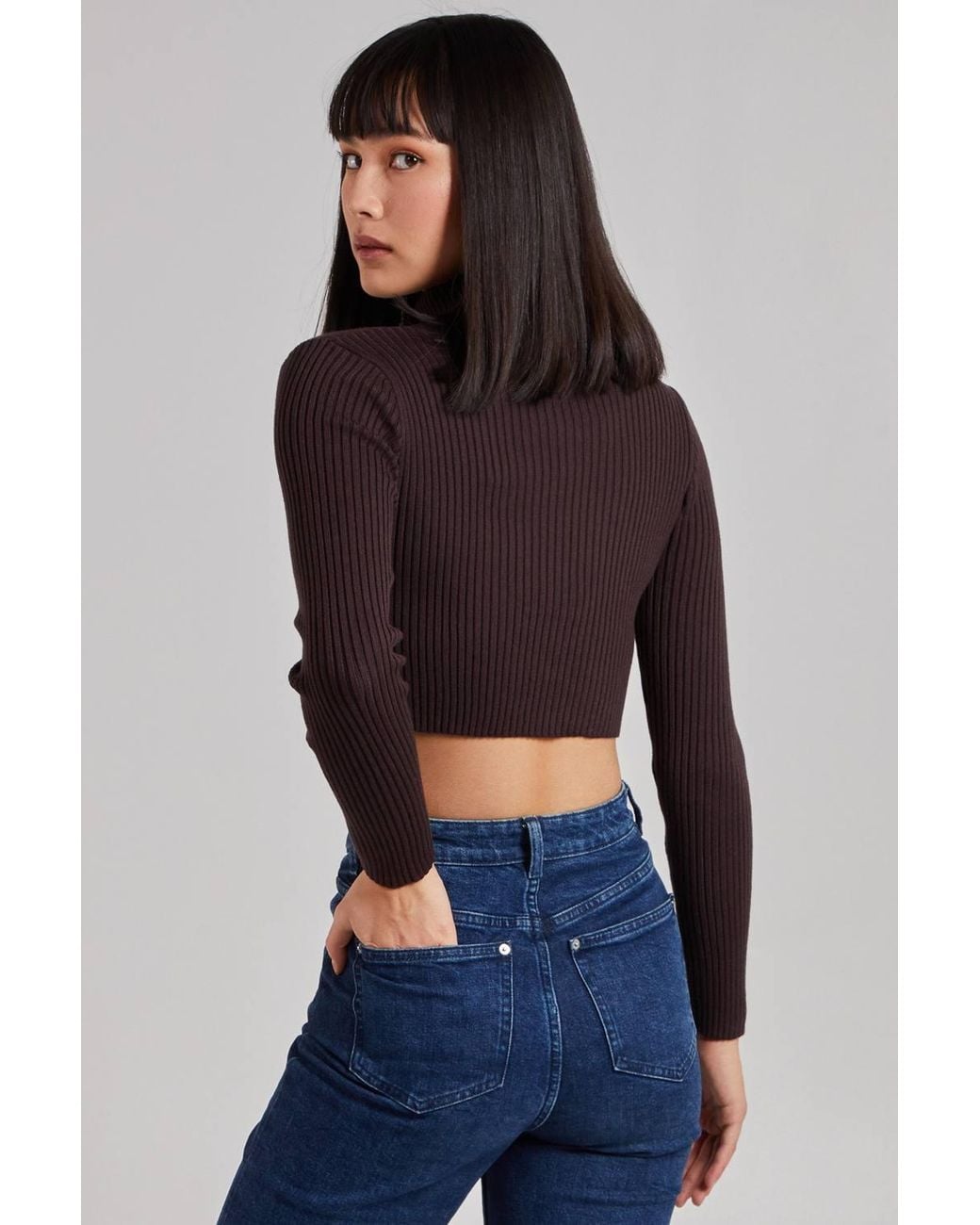 Pink Vanilla Blue Ribbed Roll Neck Jumper With Cut Out Detail