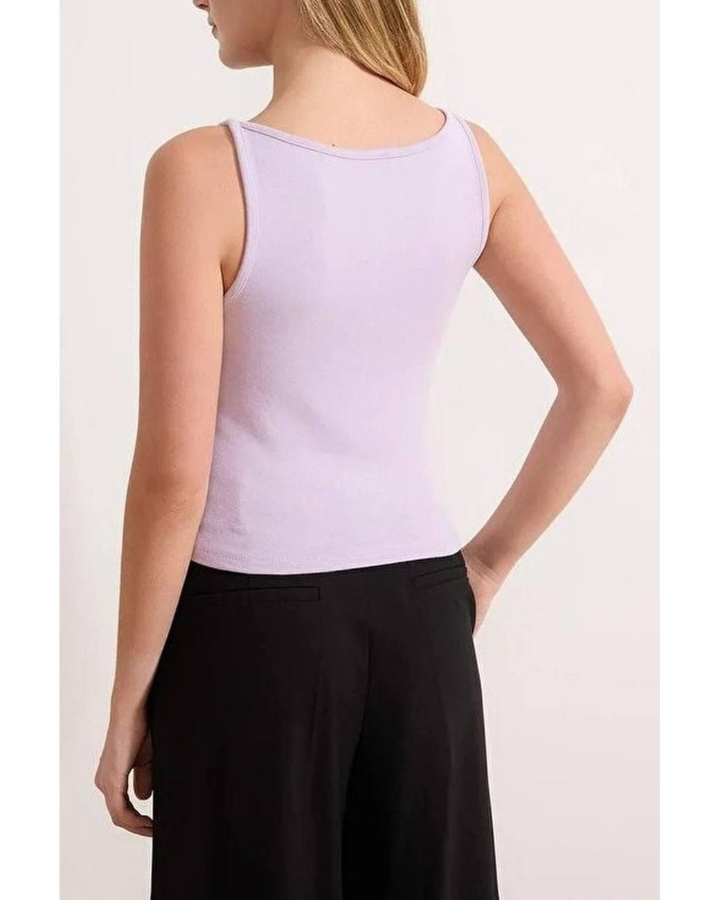 WOVCOR Purple Sleeveless Slash Neck Slim Fit Cropped Stretch Top