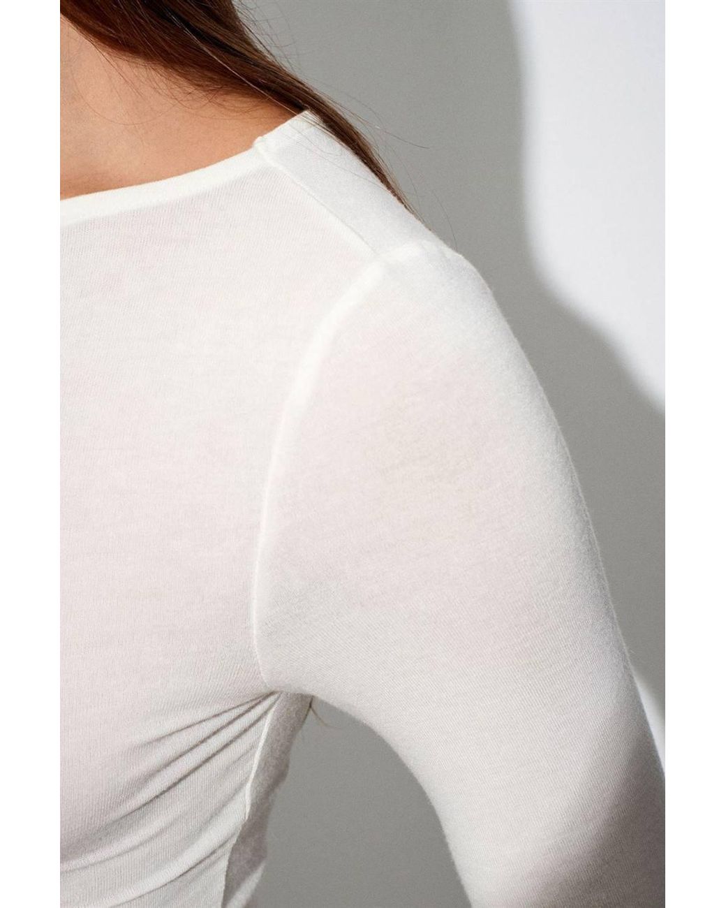 Dilvin White Ribbed Boat Neck Long-Sleeve Blouse