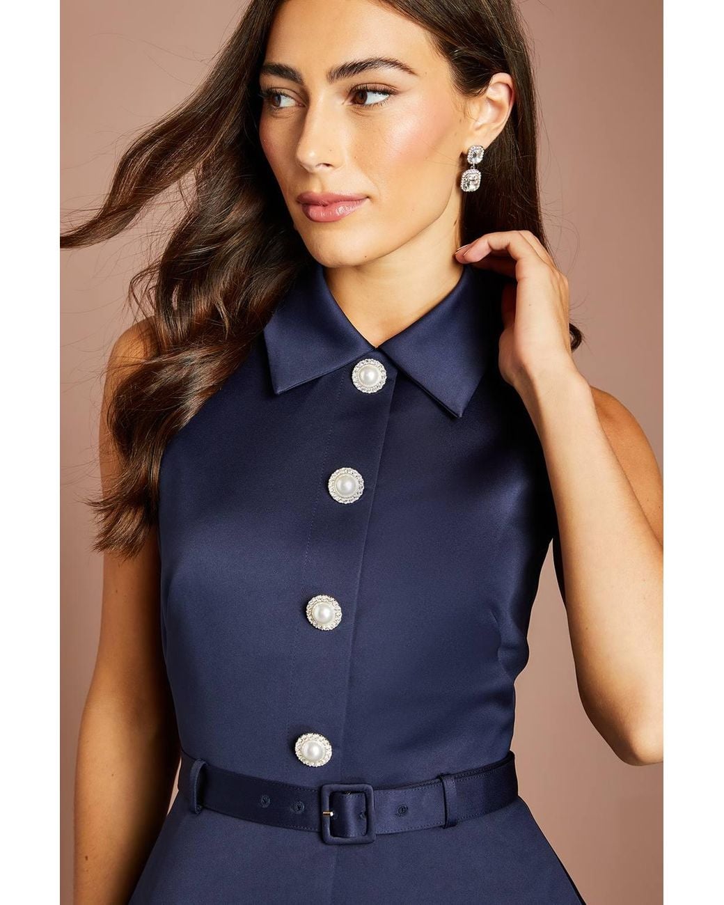 Coast Blue Collared Peplum Pleated Georgette Trouser Jumpsuit