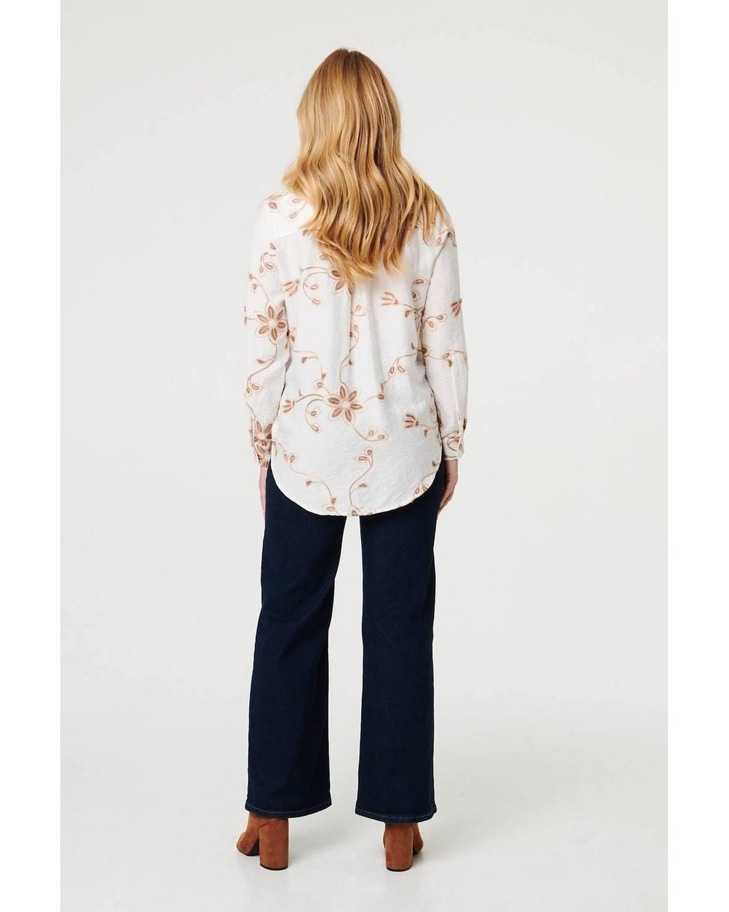 Izabel London White Floral Textured Long Sleeve Shirt