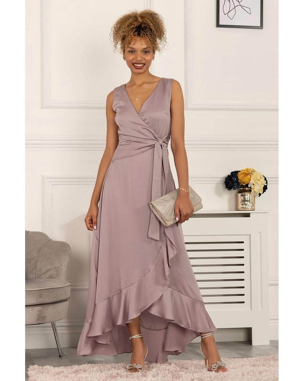 Jolie Moi Brown Kyleigh Frill Hem Maxi Dress