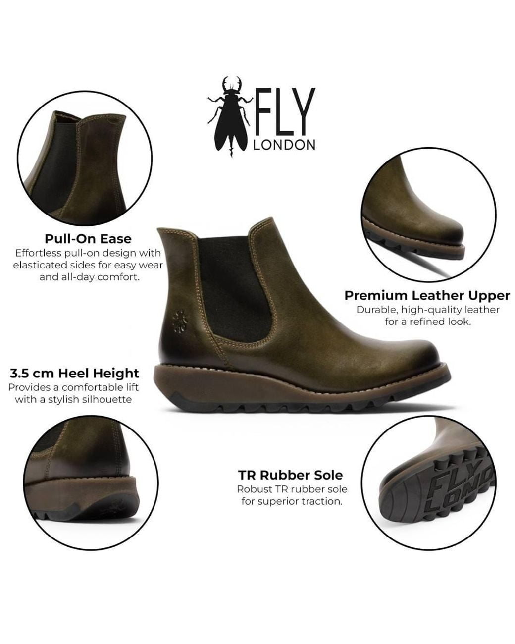 Infinity Leather Black Fly London Salv Chelsea Leather Ankle Casual Wedge Heel Boots