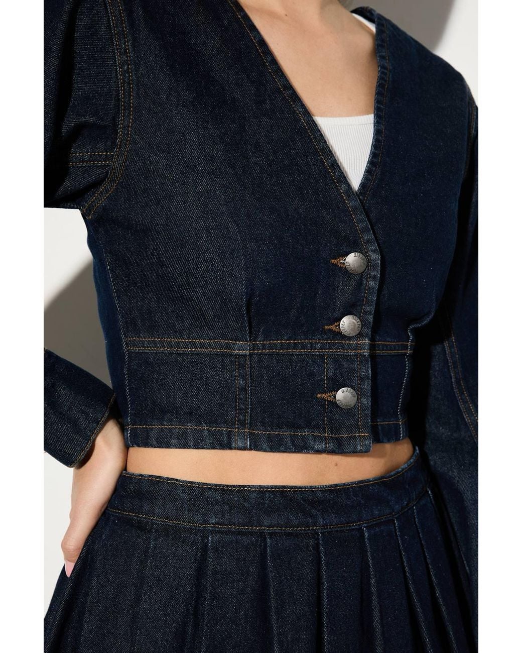 MissPap Blue Balloon Sleeve Denim Shirt Co-Ord