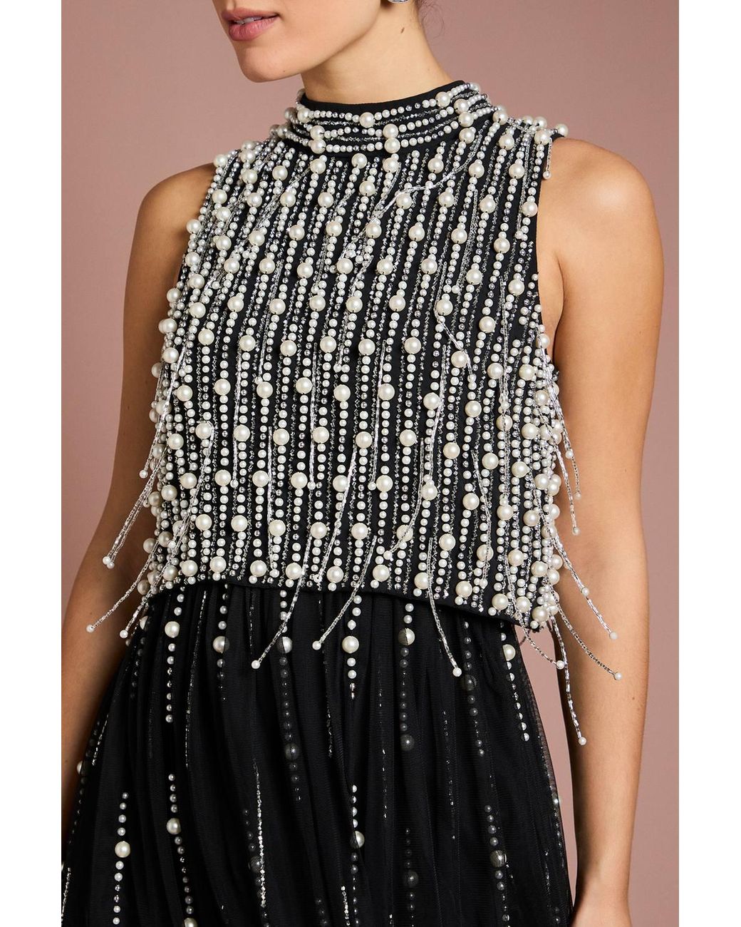 Coast Black Pearl Beaded Overlay Georgette Maxi Dress