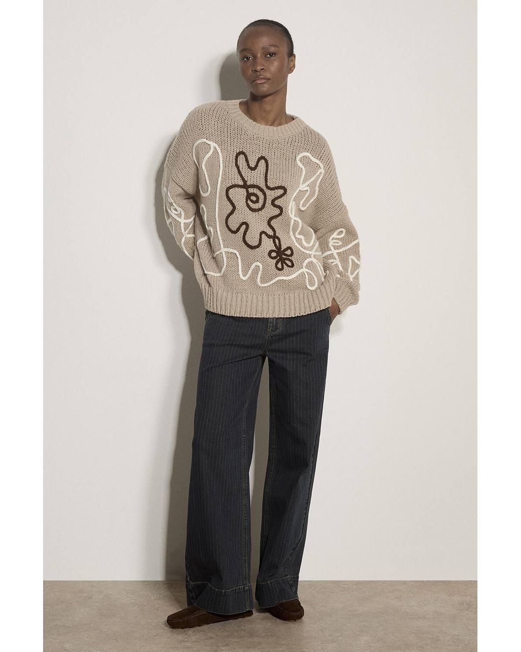 Apricot Natural Oversized Cornelli Embroidered Jumper