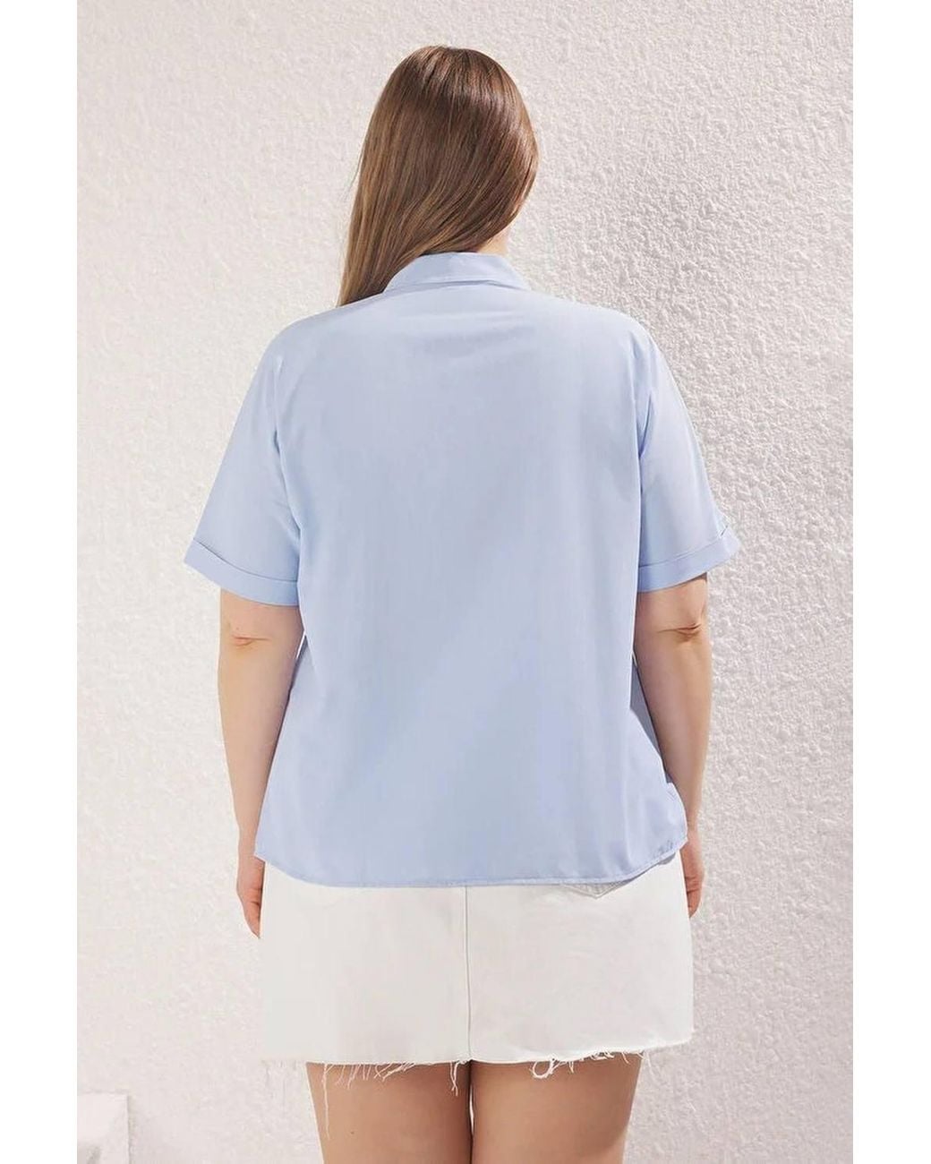 WOVCOR Blue Embellished Short Sleeve Button Up Woven Shirt
