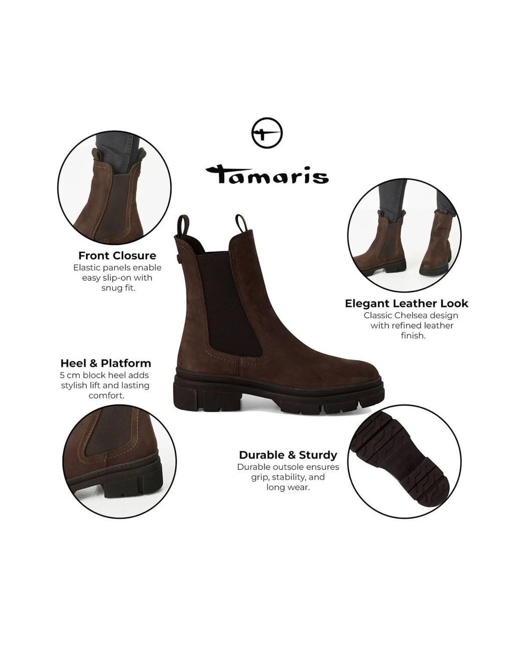 Infinity Leather Brown Tamaris Leather Classic High Pull-On Chelsea Ankle Boots
