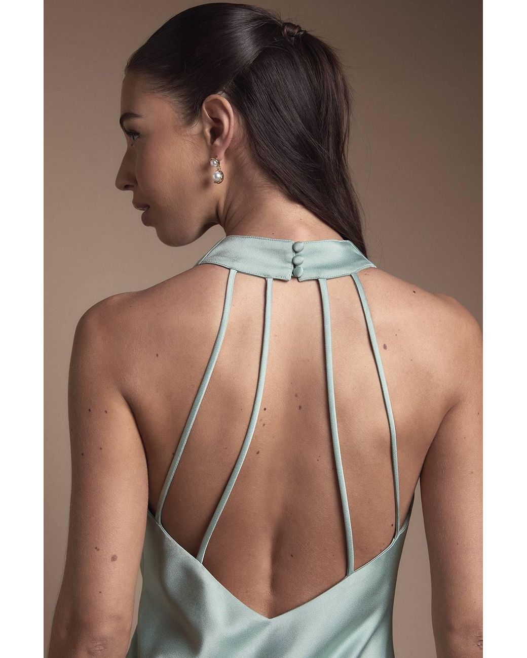 Oasis Green Cowl Halterneck Satin Maxi Bridesmaid Dress